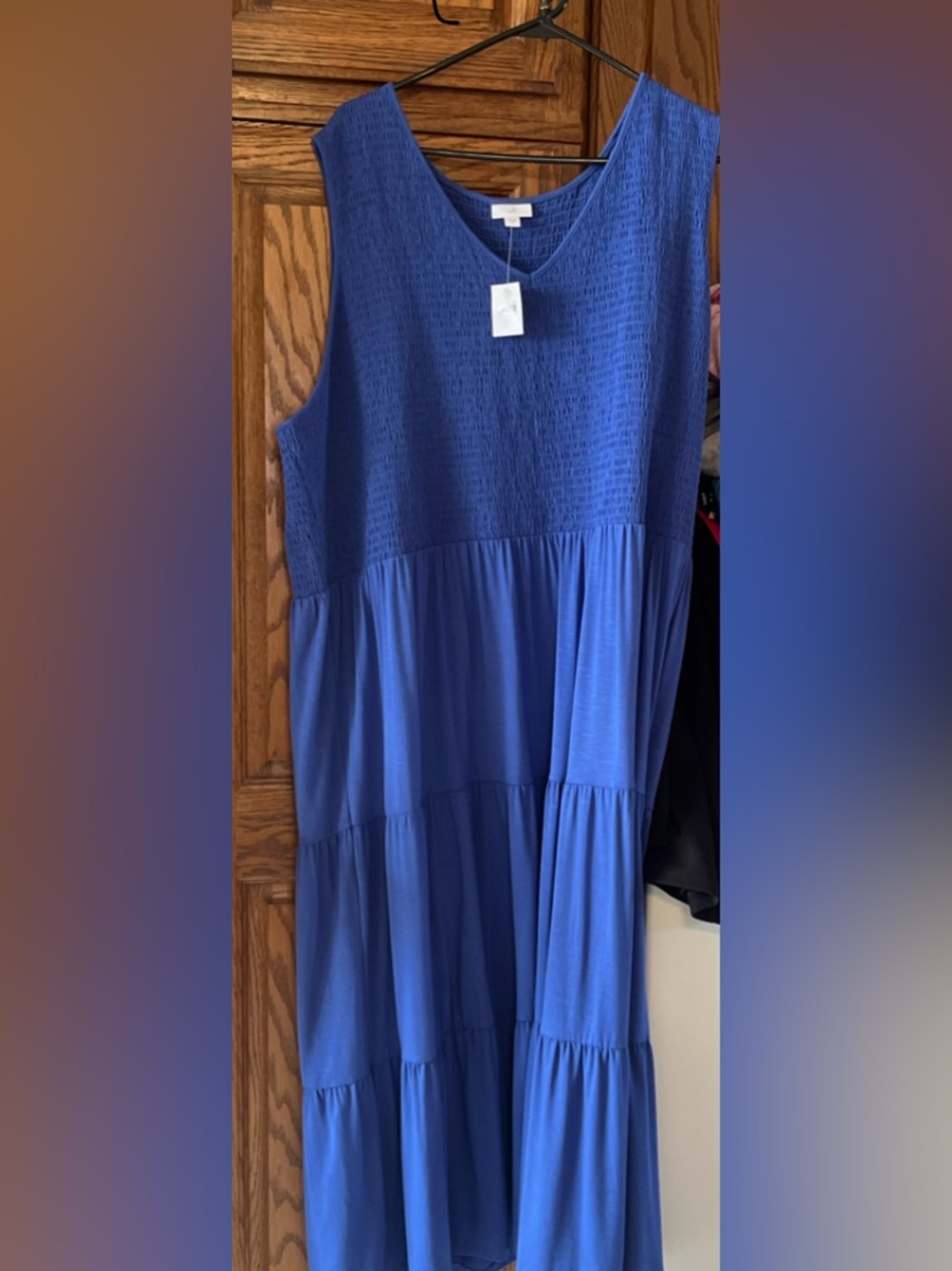 J. Jill Cobalt Blue Textured V-Neck Tiered Maxi Dress